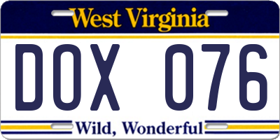 WV license plate DOX076
