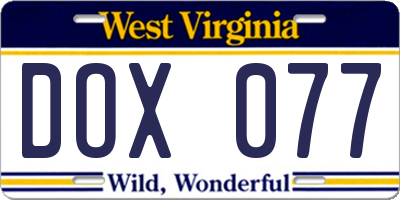 WV license plate DOX077