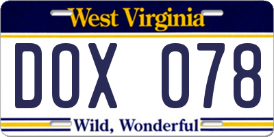 WV license plate DOX078