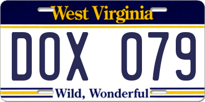 WV license plate DOX079
