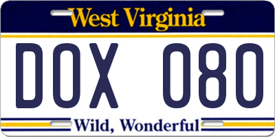 WV license plate DOX080