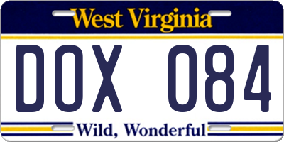 WV license plate DOX084