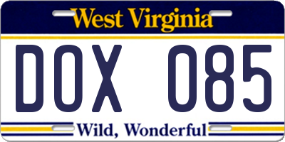 WV license plate DOX085