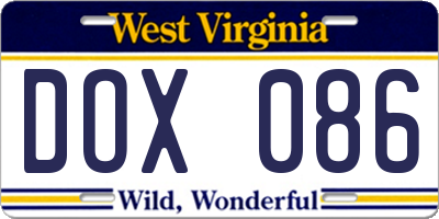 WV license plate DOX086