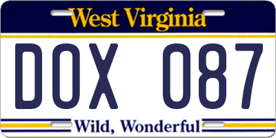 WV license plate DOX087