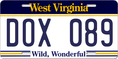 WV license plate DOX089