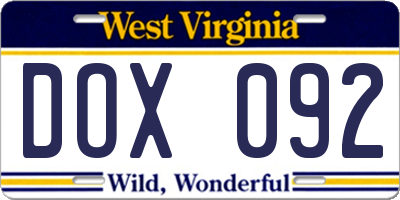 WV license plate DOX092
