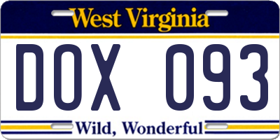 WV license plate DOX093