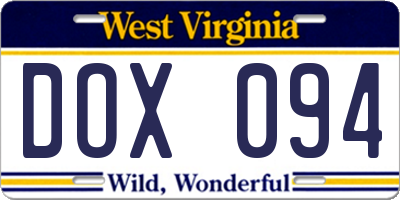 WV license plate DOX094