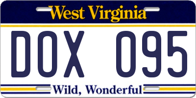 WV license plate DOX095