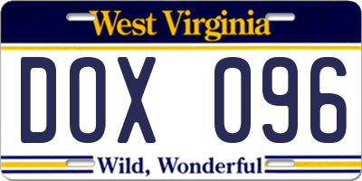 WV license plate DOX096