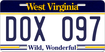 WV license plate DOX097