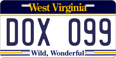WV license plate DOX099