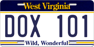 WV license plate DOX101