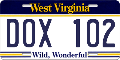 WV license plate DOX102