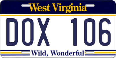 WV license plate DOX106