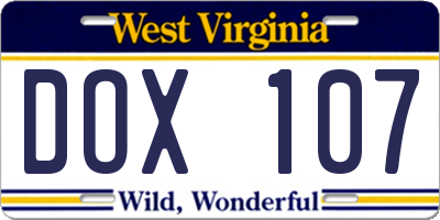 WV license plate DOX107