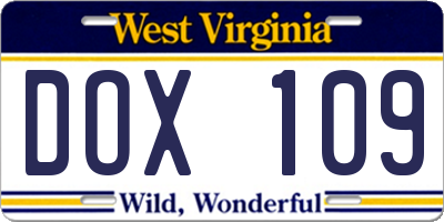 WV license plate DOX109