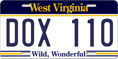 WV license plate DOX110