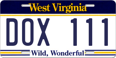 WV license plate DOX111