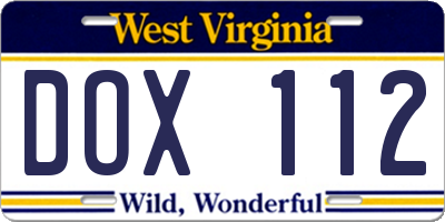 WV license plate DOX112