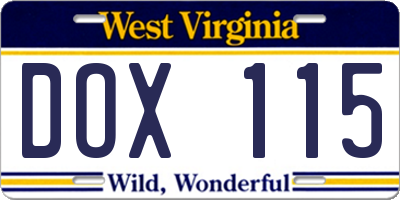 WV license plate DOX115