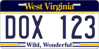 WV license plate DOX123