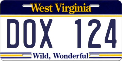 WV license plate DOX124