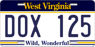 WV license plate DOX125