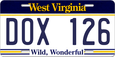 WV license plate DOX126