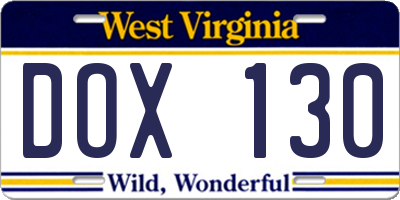WV license plate DOX130