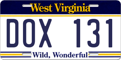 WV license plate DOX131