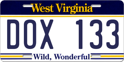 WV license plate DOX133