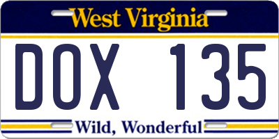 WV license plate DOX135