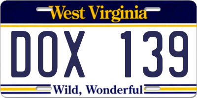 WV license plate DOX139