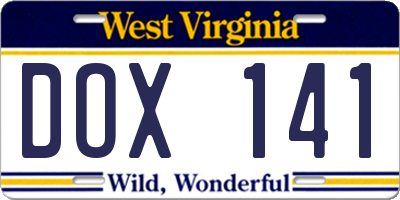 WV license plate DOX141