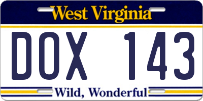 WV license plate DOX143