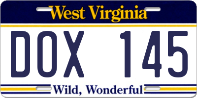 WV license plate DOX145