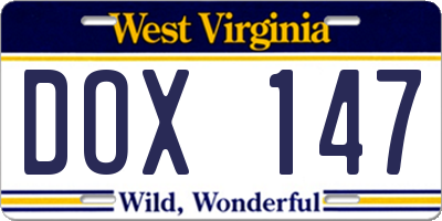 WV license plate DOX147