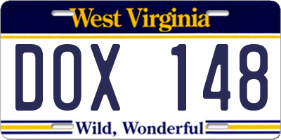 WV license plate DOX148