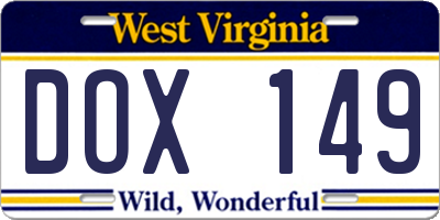 WV license plate DOX149