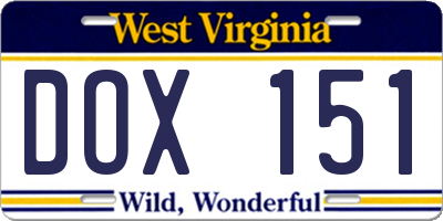 WV license plate DOX151