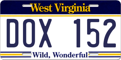 WV license plate DOX152