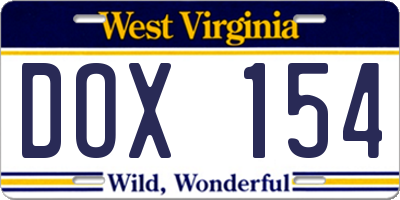 WV license plate DOX154