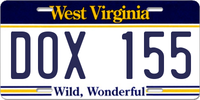 WV license plate DOX155
