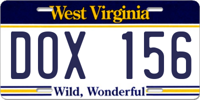 WV license plate DOX156