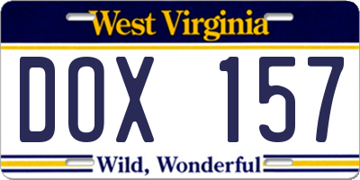 WV license plate DOX157