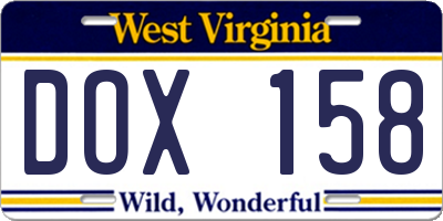 WV license plate DOX158