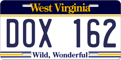 WV license plate DOX162