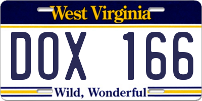 WV license plate DOX166